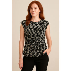 Gilli Black Cream Twist Front Blouse Top | Holiday Party | Size S